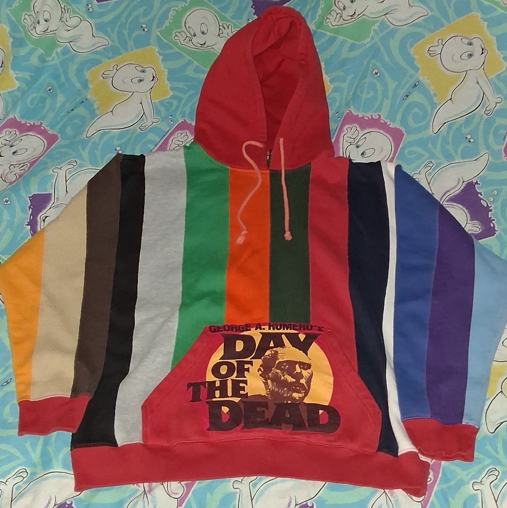 DIY Y2K Day Of The Dead Pennant Vintage Horror Hoodie Hooded Sweatshirt Colorful